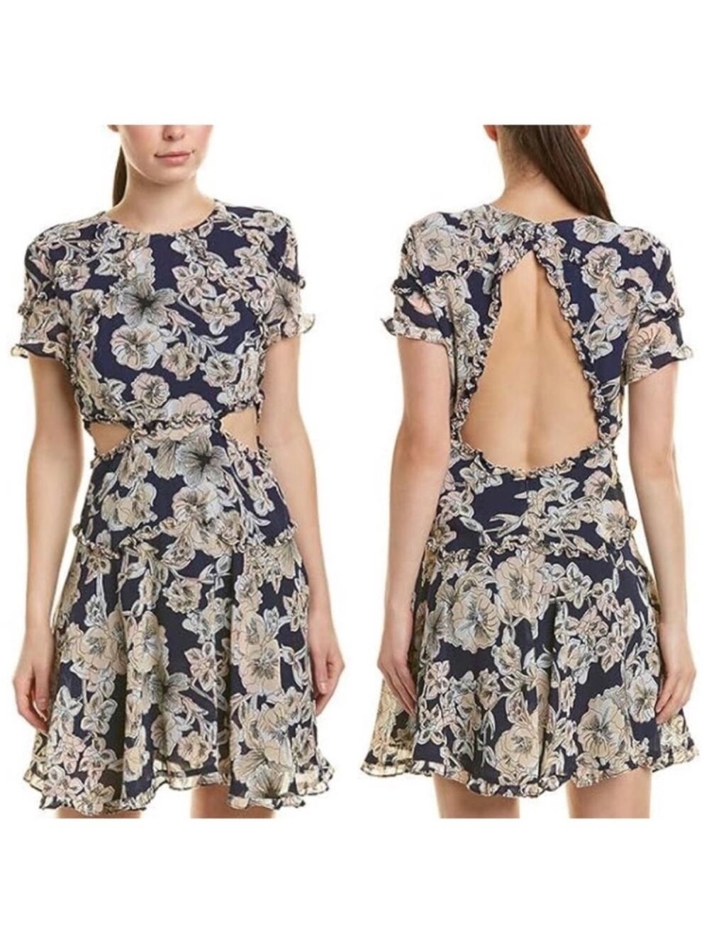 Bardot Navy,Blush And White  Backless Cutout Mini Dress